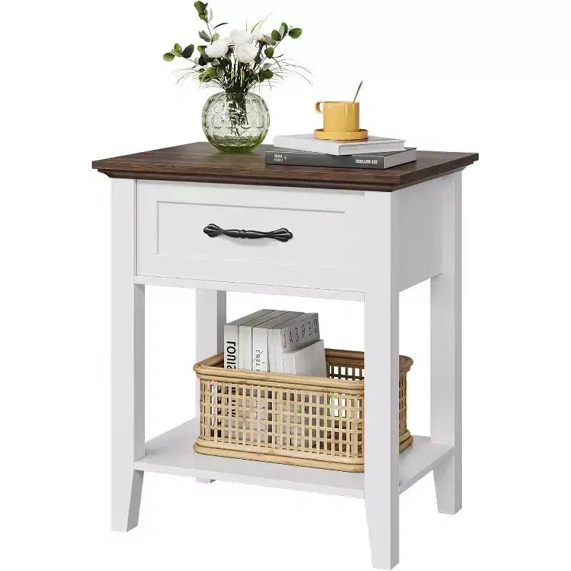 Table de chevet CuisinSmart, avec 1 tiroir et étagère de rangement ouverte, table d'appoint polyvalente pour chambre à coucher, bureau, canapé