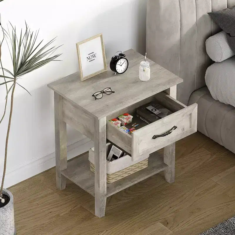 Table de chevet CuisinSmart, avec 1 tiroir et étagère de rangement ouverte, table d'appoint polyvalente pour chambre à coucher, bureau, canapé