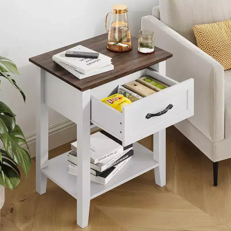 Table de chevet CuisinSmart, avec 1 tiroir et étagère de rangement ouverte, table d'appoint polyvalente pour chambre à coucher, bureau, canapé