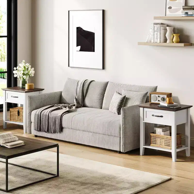 Table de chevet CuisinSmart, avec 1 tiroir et étagère de rangement ouverte, table d'appoint polyvalente pour chambre à coucher, bureau, canapé