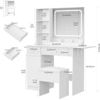 CuisinSmart Makeup Vanity Set, Makeup Desk with 3 Lighting Modes, Drawers & Storage Shelves, Storage Stool, Dressing Table for Bedroom