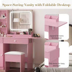 CuisinSmart Makeup Vanity Set, Makeup Desk with 3 Lighting Modes, Drawers & Storage Shelves, Storage Stool, Dressing Table for Bedroom