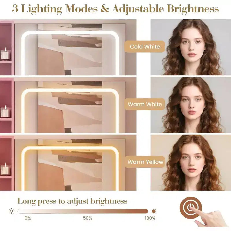 CuisinSmart Makeup Vanity Set, Makeup Desk with 3 Lighting Modes, Drawers & Storage Shelves, Storage Stool, Dressing Table for Bedroom