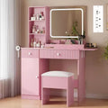 CuisinSmart Makeup Vanity Set, Makeup Desk with 3 Lighting Modes, Drawers & Storage Shelves, Storage Stool, Dressing Table for Bedroom