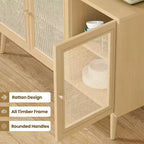 PexFix Sideboard Buffet Cabinet Kitchen Cabinet with 3 Rattan Doors and Adjustable Shelves