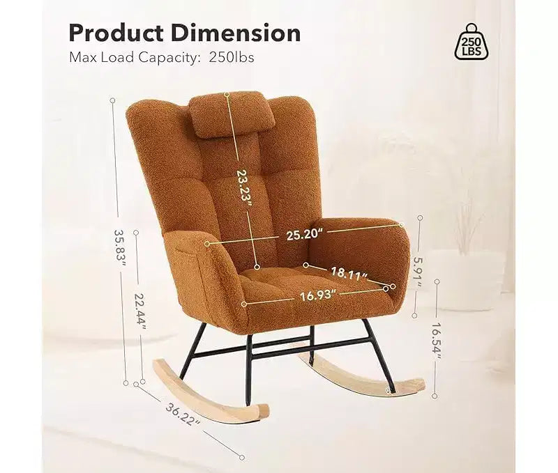 TROPOW Fauteuil à Bascule pour Enfant, Fauteuil à Bascule Rembourré avec Dossier Haut, Chaise Longue d'Appoint Moderne pour Salon, Chambre à Coucher