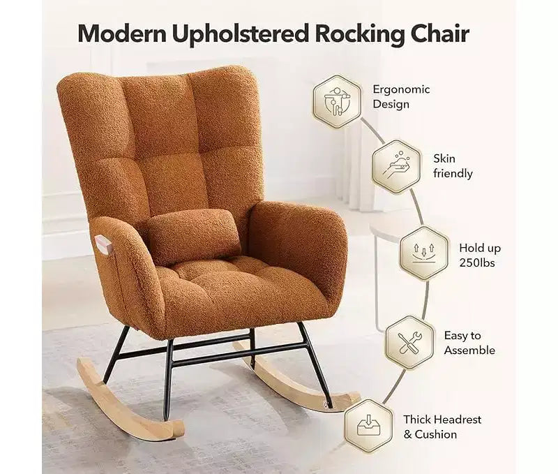TROPOW Fauteuil à Bascule pour Enfant, Fauteuil à Bascule Rembourré avec Dossier Haut, Chaise Longue d'Appoint Moderne pour Salon, Chambre à Coucher