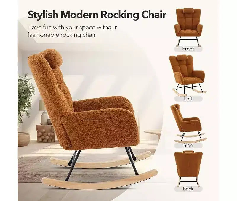 TROPOW Fauteuil à Bascule pour Enfant, Fauteuil à Bascule Rembourré avec Dossier Haut, Chaise Longue d'Appoint Moderne pour Salon, Chambre à Coucher