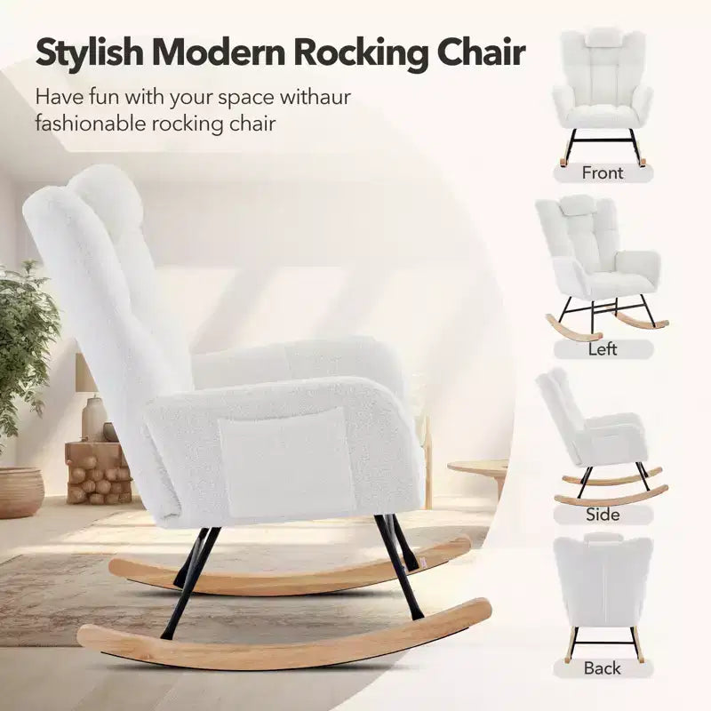 TROPOW Fauteuil à Bascule pour Enfant, Fauteuil à Bascule Rembourré avec Dossier Haut, Chaise Longue d'Appoint Moderne pour Salon, Chambre à Coucher