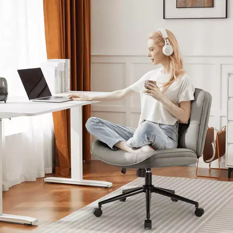 MAYEERTY Chair Modern Home Criss Cross Legged Armless Wide Seat with Wheels Swivel Height Adjustable Comfy Computer Task Seating Room