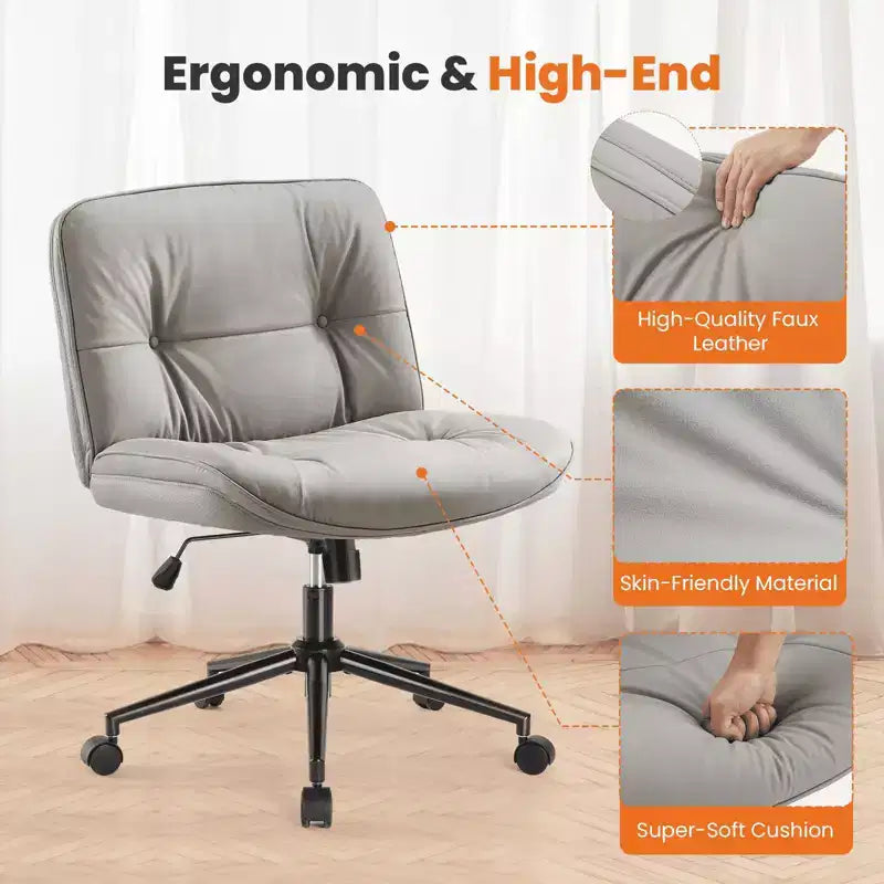 MAYEERTY Chair Modern Home Criss Cross Legged Armless Wide Seat with Wheels Swivel Height Adjustable Comfy Computer Task Seating Room