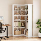 Étagère d'angle CuisinSmart style ferme, avec 5 niveaux, bibliothèque haute, étagère en forme de L, grande étagère de présentation