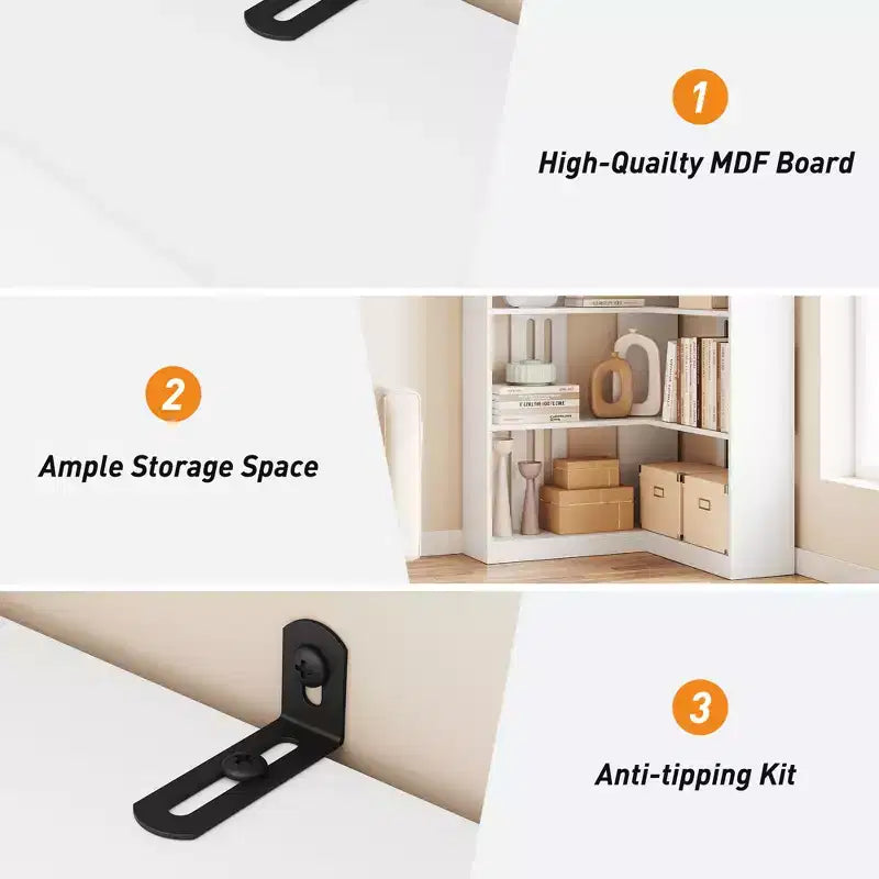 Étagère d'angle CuisinSmart style ferme, avec 5 niveaux, bibliothèque haute, étagère en forme de L, grande étagère de présentation