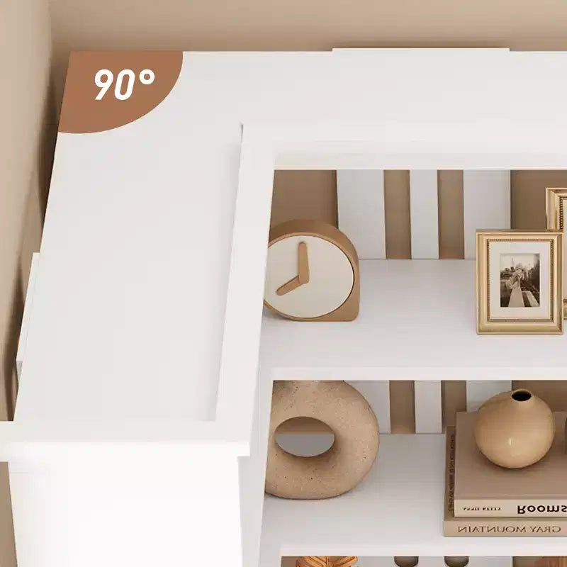 Étagère d'angle CuisinSmart style ferme, avec 5 niveaux, bibliothèque haute, étagère en forme de L, grande étagère de présentation