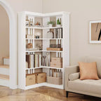 Étagère d'angle CuisinSmart style ferme, avec 5 niveaux, bibliothèque haute, étagère en forme de L, grande étagère de présentation