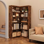 Étagère d'angle CuisinSmart style ferme, avec 5 niveaux, bibliothèque haute, étagère en forme de L, grande étagère de présentation