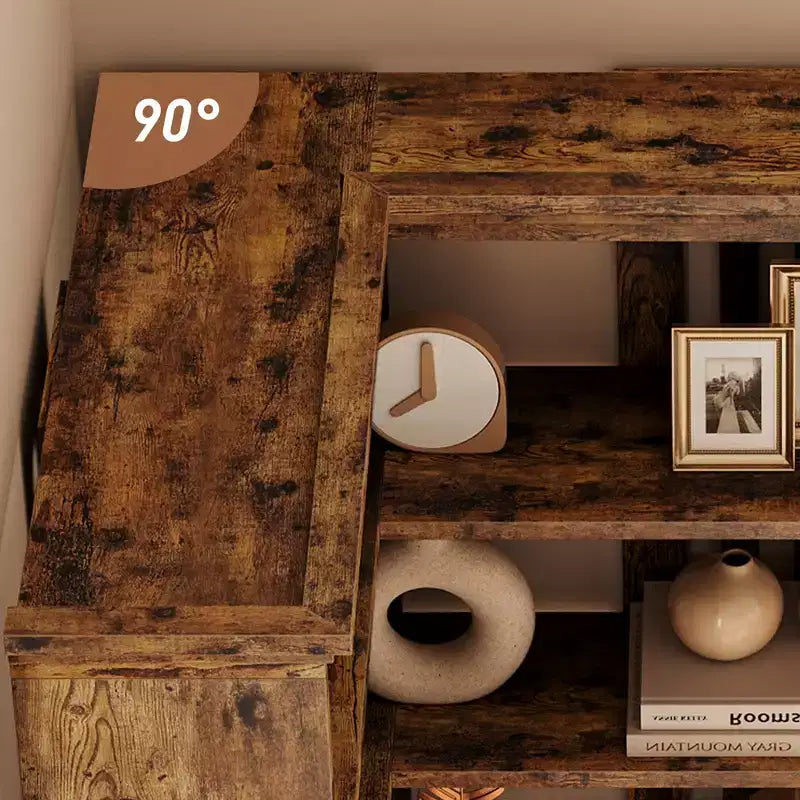 Étagère d'angle CuisinSmart style ferme, avec 5 niveaux, bibliothèque haute, étagère en forme de L, grande étagère de présentation