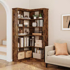 Étagère d'angle CuisinSmart style ferme, avec 5 niveaux, bibliothèque haute, étagère en forme de L, grande étagère de présentation