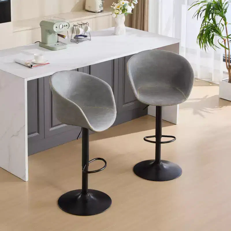 GDFStudio Grantha Faux Leather Upholstered Adjustable Height Swivel Bar Stool with Footrest