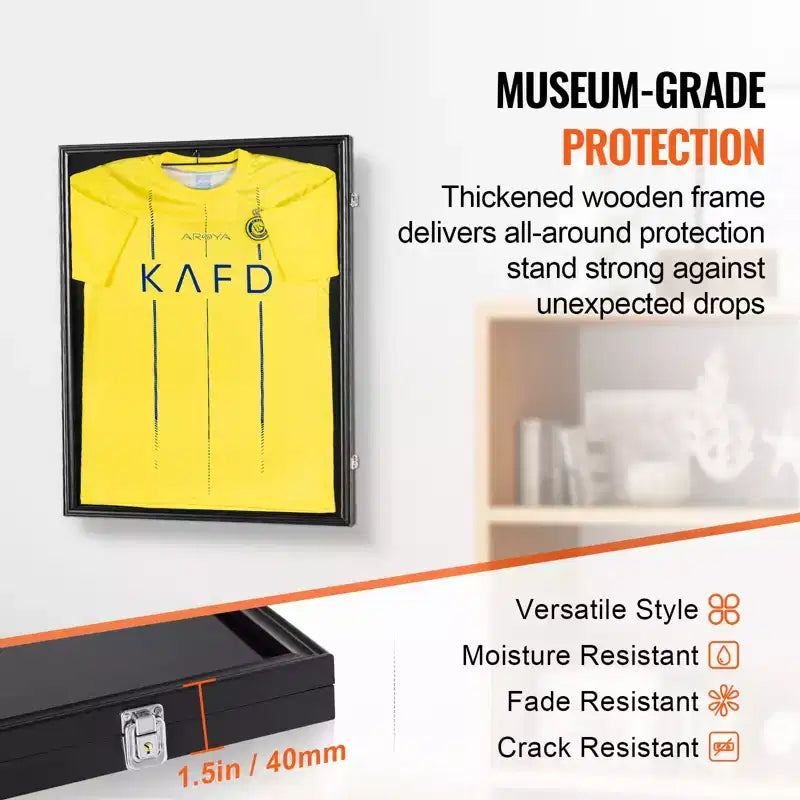 VEVOR Lot de 2 présentoirs pour maillots, 59,2 x 79,2 x 3,8 cm, grande vitrine à maillots de sport verrouillable avec verre PC anti-UV 98 % et cintres, noir