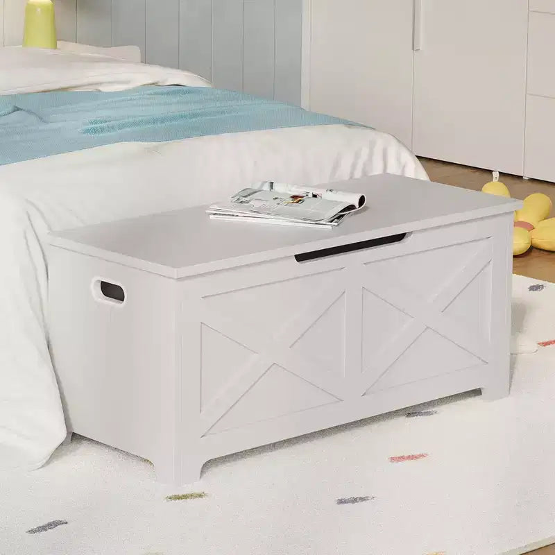 39,4 Pouces Coffre de Rangement, Banc de Rangement en Bois avec Charnière de Sécurité, Montage Facile, Grande Malle à Jouets de Style Ferme pour Entrée, Salon, Chambre