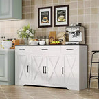 Buffet de rangement de 140 cm, avec 3 tiroirs et 4 portes, Buffet, Meuble de bar de style rustique