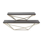 HomeRoots Set Of Two Black And Gold Wood And Metal Modern Wall Mounted Accent Shelves