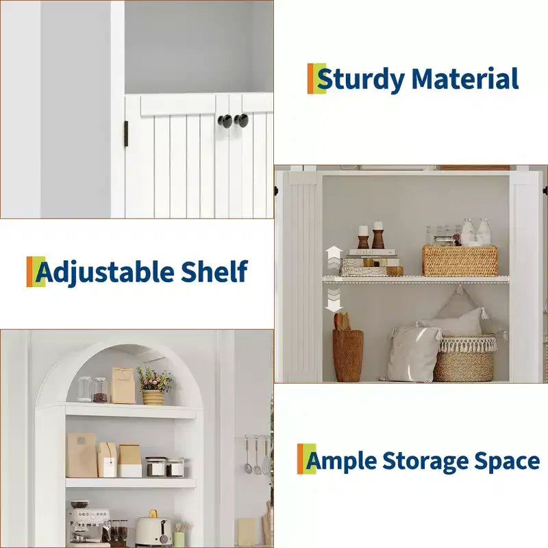 72 Tall Arched Pantry Cabinet, Kitchen Pantry Cabinet with Adjustable Shelf & Handles, Wood Storage Cabinet for Dining Room, Kitchen, Living Room