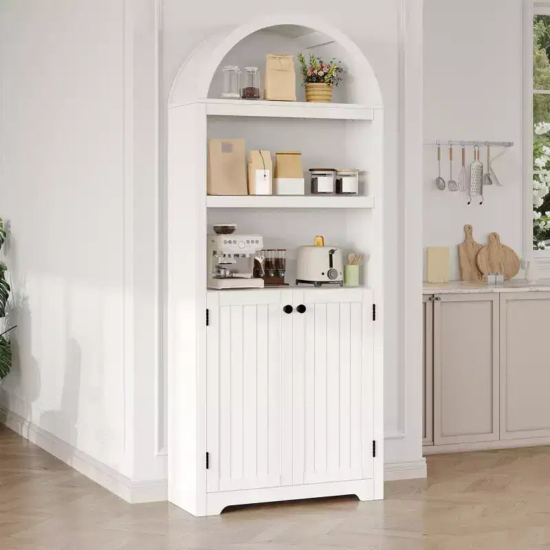 72 Tall Arched Pantry Cabinet, Kitchen Pantry Cabinet with Adjustable Shelf & Handles, Wood Storage Cabinet for Dining Room, Kitchen, Living Room