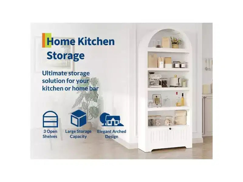 72 Tall Arched Pantry Cabinet, Kitchen Pantry Cabinet with Adjustable Shelf & Handles, Wood Storage Cabinet for Dining Room, Kitchen, Living Room
