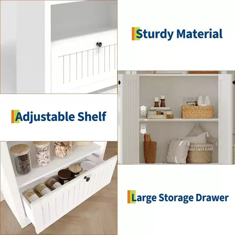 72 Tall Arched Pantry Cabinet, Kitchen Pantry Cabinet with Adjustable Shelf & Handles, Wood Storage Cabinet for Dining Room, Kitchen, Living Room