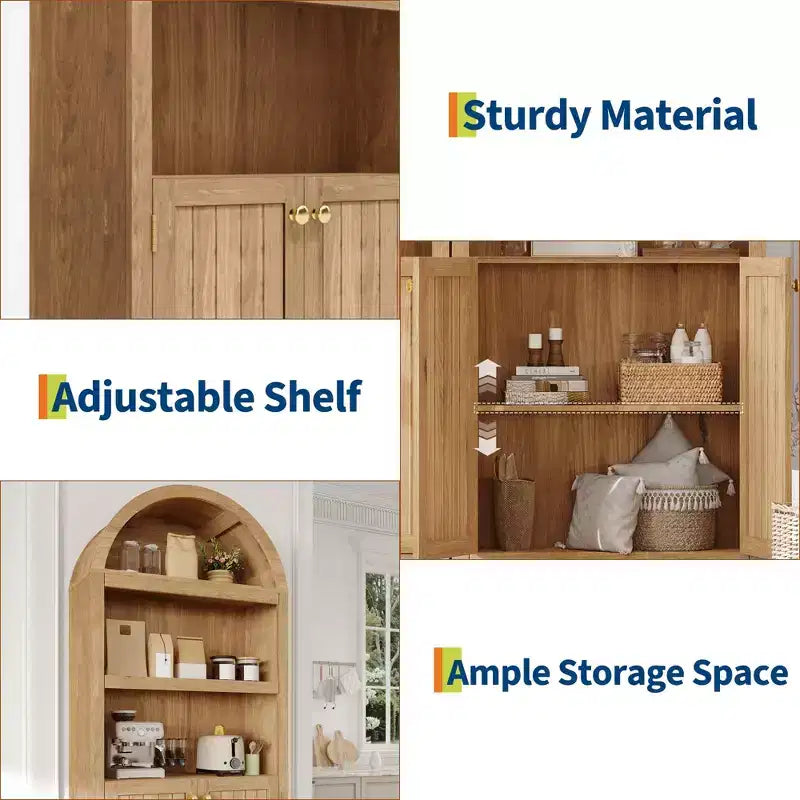 72 Tall Arched Pantry Cabinet, Kitchen Pantry Cabinet with Adjustable Shelf & Handles, Wood Storage Cabinet for Dining Room, Kitchen, Living Room