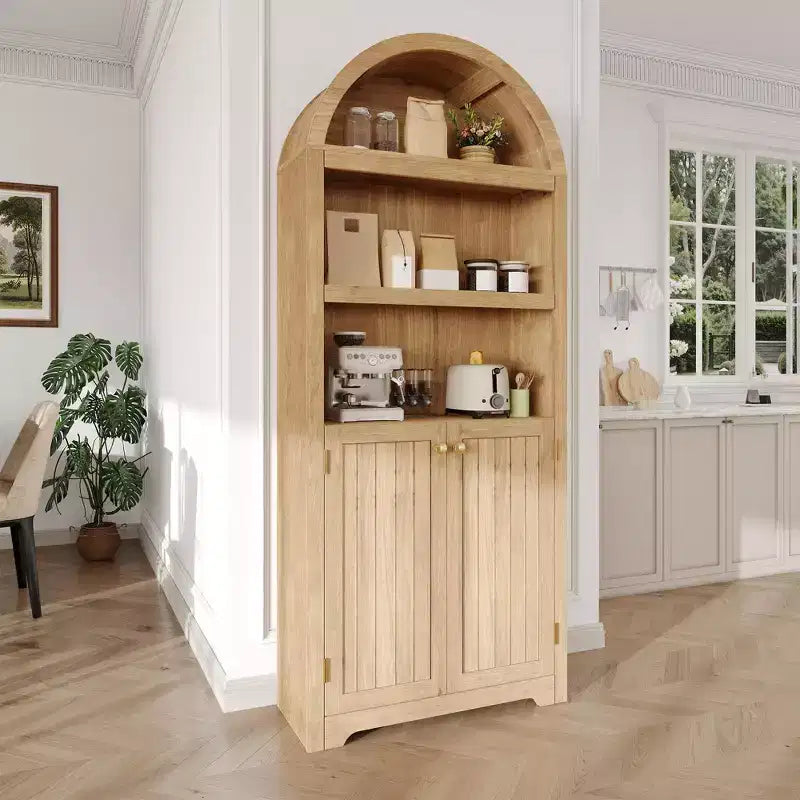 72 Tall Arched Pantry Cabinet, Kitchen Pantry Cabinet with Adjustable Shelf & Handles, Wood Storage Cabinet for Dining Room, Kitchen, Living Room