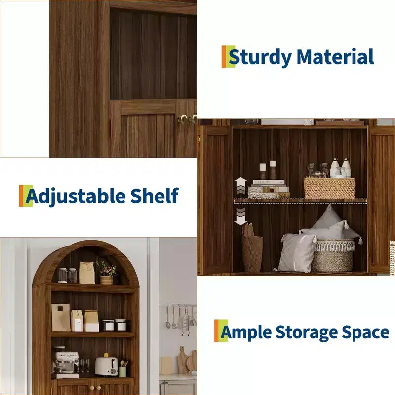 72 Tall Arched Pantry Cabinet, Kitchen Pantry Cabinet with Adjustable Shelf & Handles, Wood Storage Cabinet for Dining Room, Kitchen, Living Room
