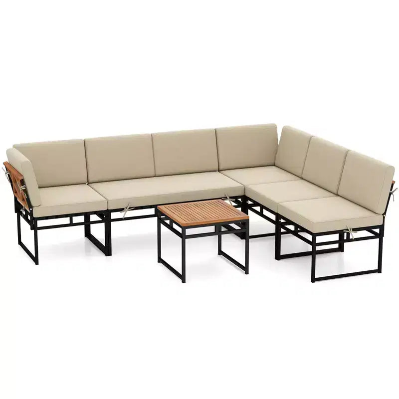 Costway 6 PCS Outdoor Sectional Sofa Set Metal Conversation Set with Bungee Rope Seat