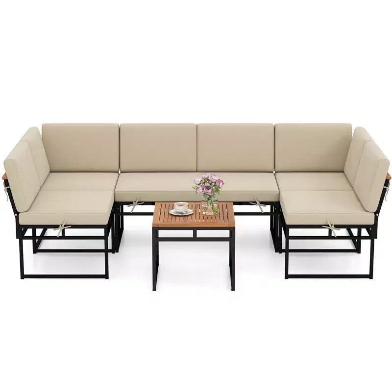 Costway 6 PCS Outdoor Sectional Sofa Set Metal Conversation Set with Bungee Rope Seat