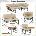 Costway 6 PCS Outdoor Sectional Sofa Set Metal Conversation Set with Bungee Rope Seat