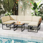 Costway 6 PCS Outdoor Sectional Sofa Set Metal Conversation Set with Bungee Rope Seat