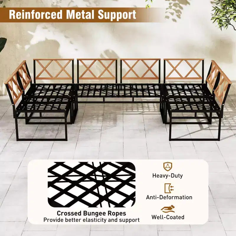 Costway 6 PCS Outdoor Sectional Sofa Set Metal Conversation Set with Bungee Rope Seat