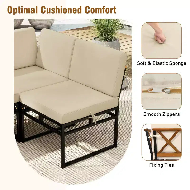 Costway 6 PCS Outdoor Sectional Sofa Set Metal Conversation Set with Bungee Rope Seat