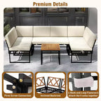 Costway 6 PCS Outdoor Sectional Sofa Set Metal Conversation Set with Bungee Rope Seat