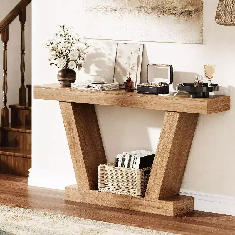 Console table,double layered farmhouse narrow table,extra long, entrance table for corridors,lobbies and living rooms