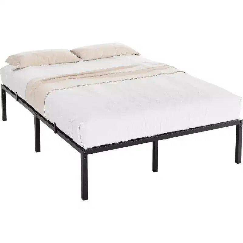 Cadre de lit double en métal Acekool, plateforme de 40,6 cm de haut, support robuste de 453,6 kg, pas besoin de sommier, espace de rangement, lattes en acier robustes, noir