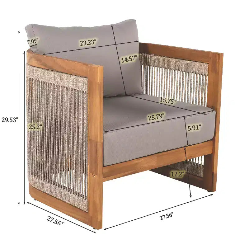 Christopher Knight Home Krizzix Boho 3 Piece Outdoor Acacia Wood Woven Rope Seating Set with Cushions