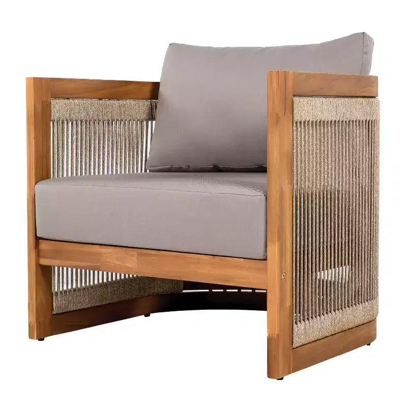 Christopher Knight Home Krizzix Boho 3 Piece Outdoor Acacia Wood Woven Rope Seating Set with Cushions