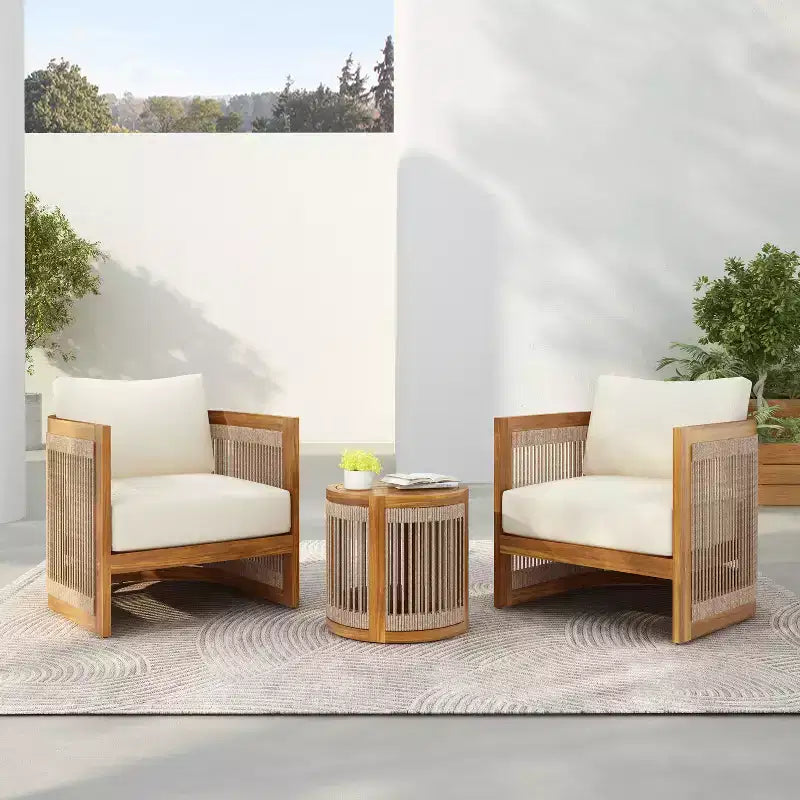 Christopher Knight Home Krizzix Boho 3 Piece Outdoor Acacia Wood Woven Rope Seating Set with Cushions