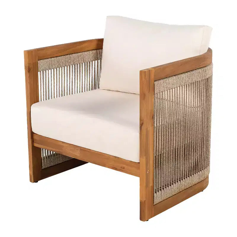 Christopher Knight Home Krizzix Boho 3 Piece Outdoor Acacia Wood Woven Rope Seating Set with Cushions