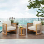 Christopher Knight Home Krizzix Boho 3 Piece Outdoor Acacia Wood Woven Rope Seating Set with Cushions