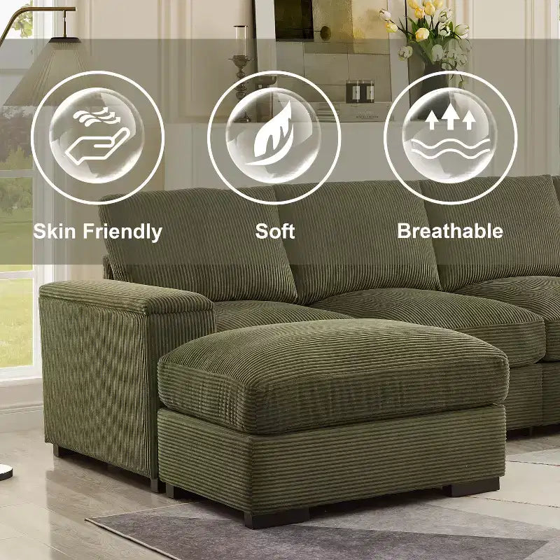 Dovelina Sectional Sofa Deep Seat Green Couch with Ottomans for 4 Seat