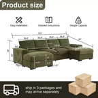 Dovelina Sectional Sofa Deep Seat Green Couch with Ottomans for 4 Seat